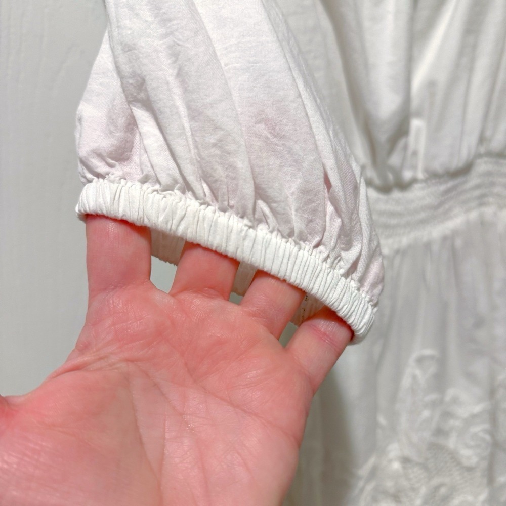 Chelsea28 White Cotton Off Shoulder Embroidered Floral Lined Cottagecore Dress 2 - Picture 5 of 9